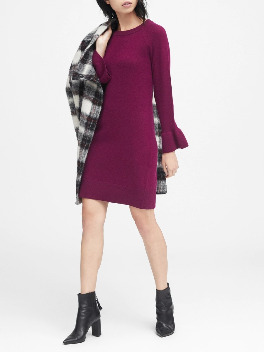 banana republic red sweater dress Cotton-Wool Mock-Neck Mini Sweater Dress