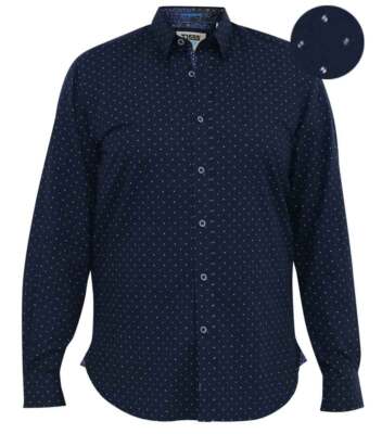 D555 Duke Mens Long Sleeve Shirt With Micro Print Navy Medium & Large (111408-R)