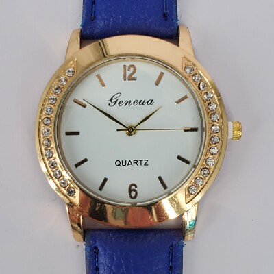 Beautiful Geneva Gold-tone Women's Quartz Watch Blue Strap and