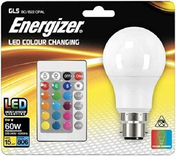 Energizer LED Gls 9W Colour Changing B22 RGB+W With Remote Control Bulb