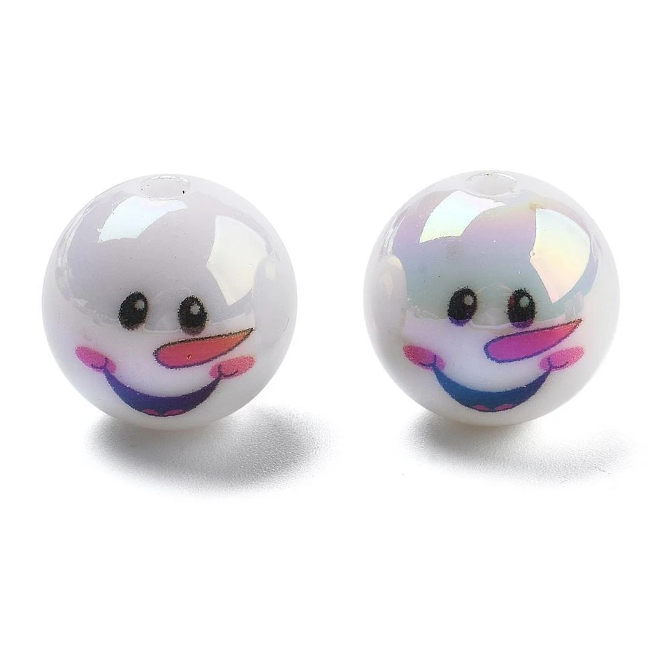 2 SNOWMAN FACE LARGE WHITE 'AB' RAINBOW ROUND BEADS 16mm XMAS ACR245 - Image 3 of 4