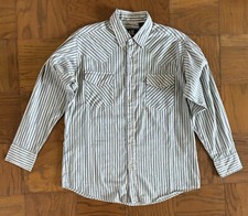 Rock Creek Ranch Western Shirt XL 17-17.5 Vtg Pearl Snap Long Sleeve Blue Stripe