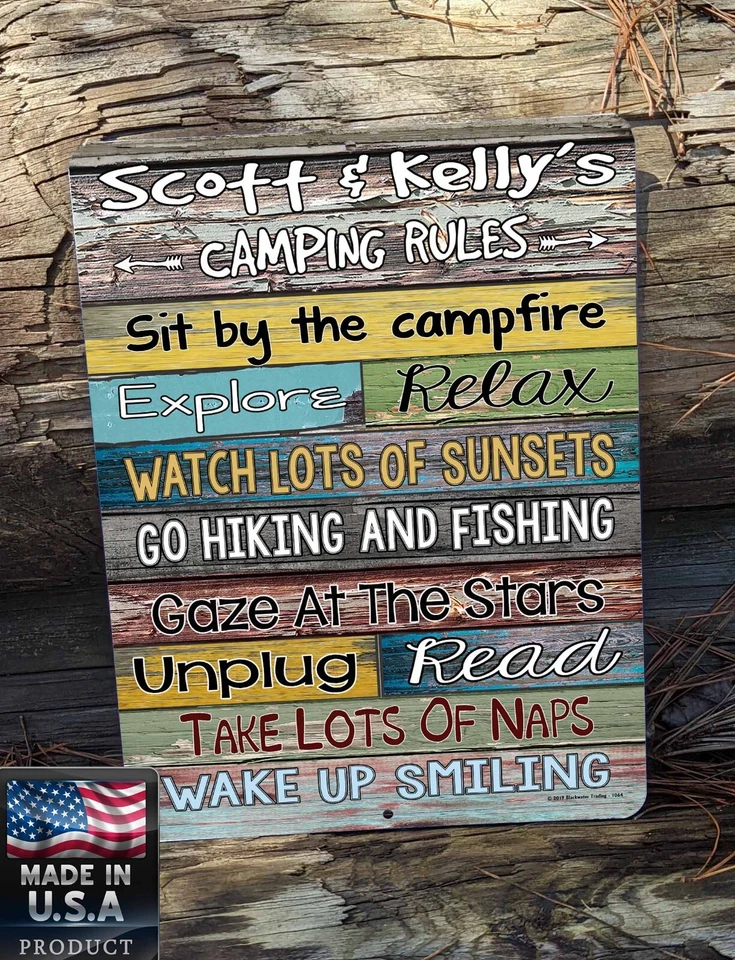 Metal Personalized Custom CAMPING RULES Sign 9"x12" Camper RV Wall Decor Plaque  - Image 2 of 4