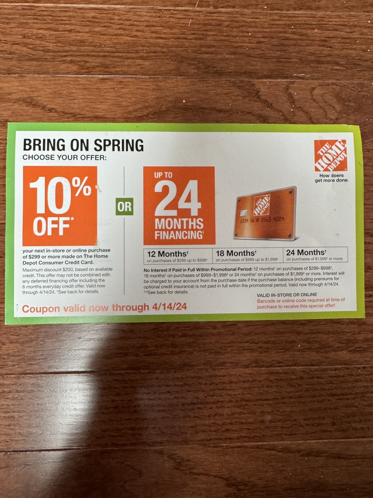 HOME DEPOT COUPON 10 OFF ONLINE OR IN STORE OR 24 MOS FINANCING EXP