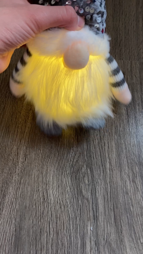 Gnomo di Natale LED con Cappello Paillettes Peluche Decorazione Grigio 10" - Video 1 di 1