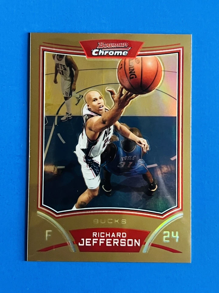 Tarjeta refractora dorada Bowman 2008-09 cromada Richard Jefferson Bucks #11; #d/50 Foto 2 de 3