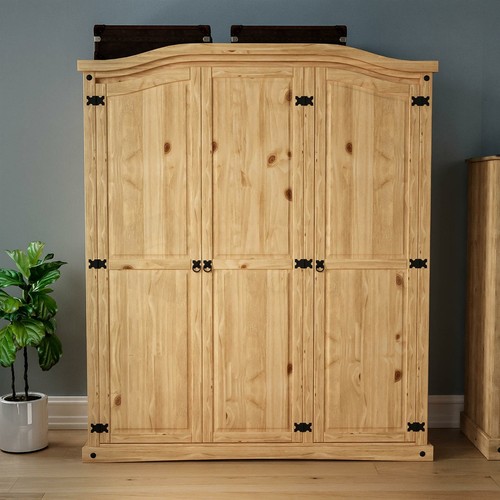 Corona 3 Door Wardrobe Mexican Solid Pine Wood Clothes Storage Bedroom Furniture eBay