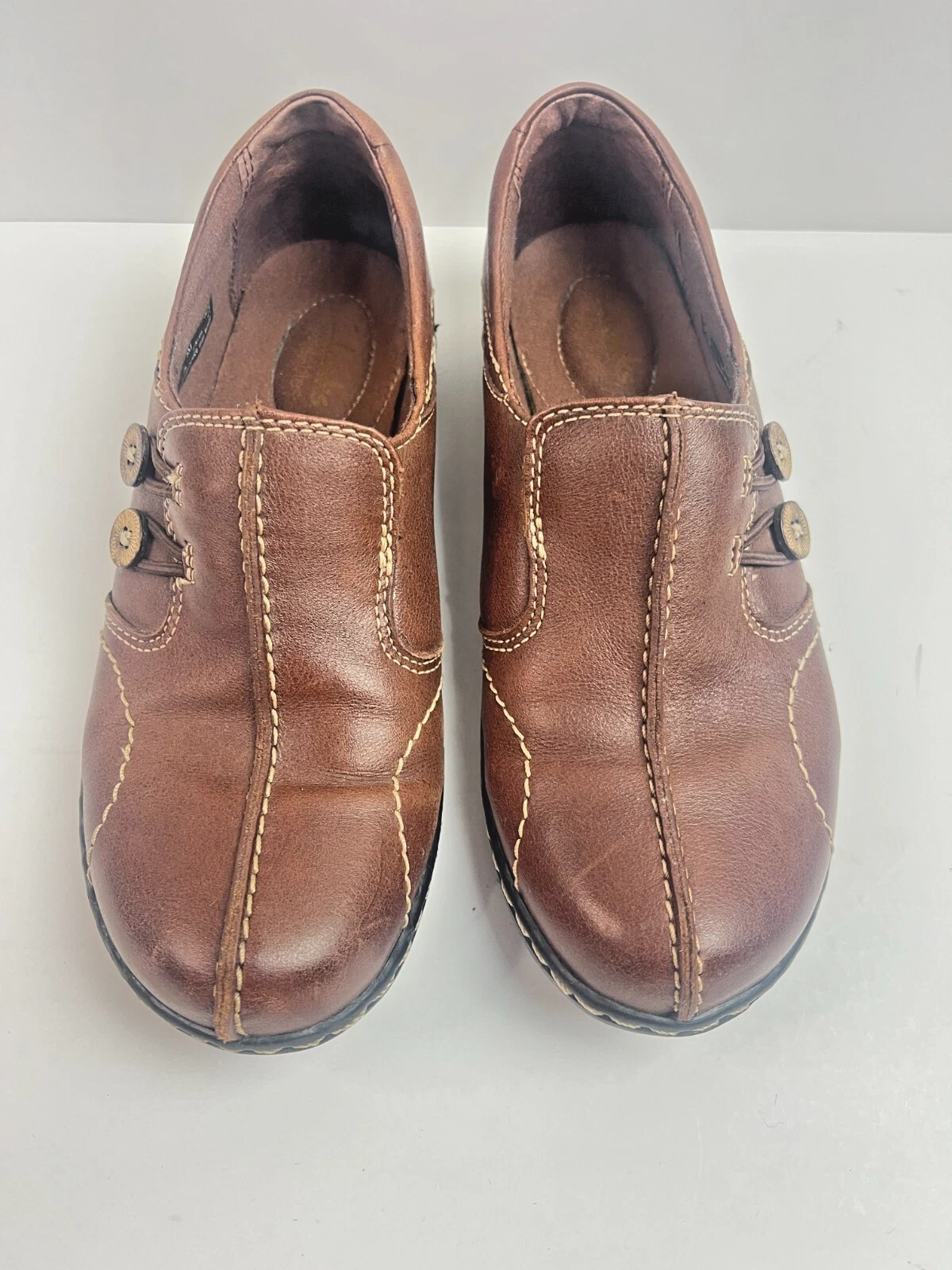 Scarpe Clarks Bendables donna 6M Ashland Lela mocassino slip on 61632 pelle marrone