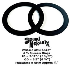 6 1/2" PVC Plastic Speaker / Spacer Rings, PVC-6.5 6MM 5.125  One Pair Made USA