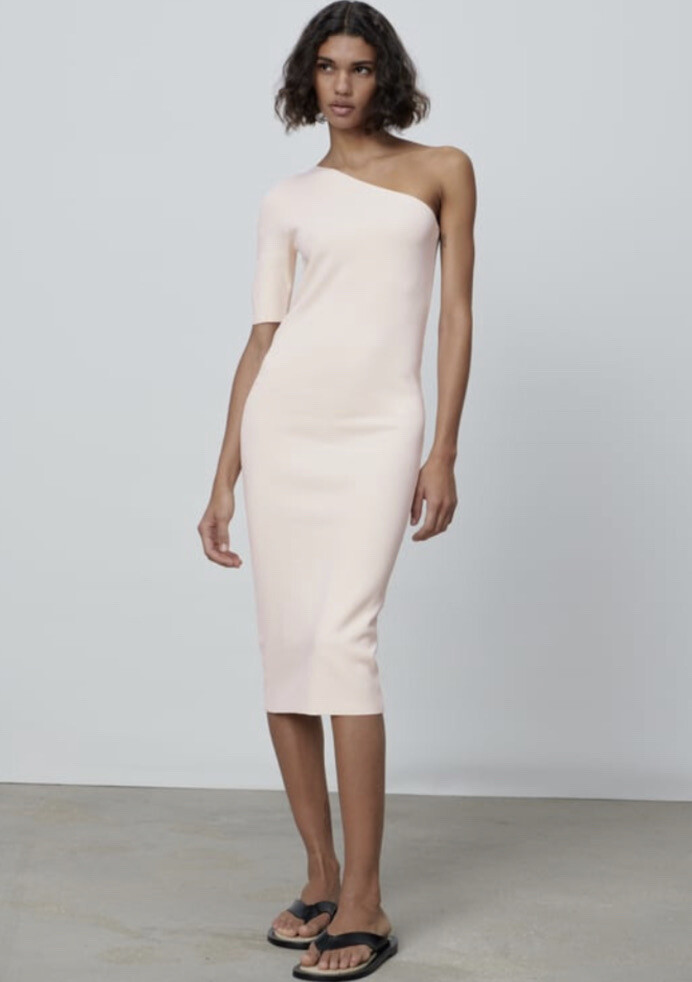Zara Knit Pink Assimetric Dress One Shoulder Sz S | eBay