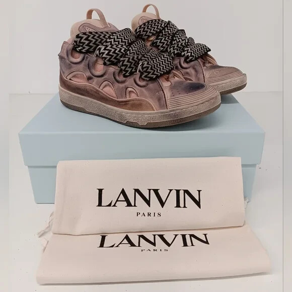 Lanvin Men's Curb Chunky Distressed Leather Sneakers EU43/US10