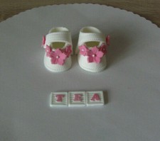 Babyschuhe Taufe Geburtstag Geburt Fondant Tortendeko Tortenaufleger Zuckerfigur