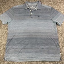 Tommy Bahama Polo Shirt Mens Large Gray Stripped Island Zone Marlin Casual Adult