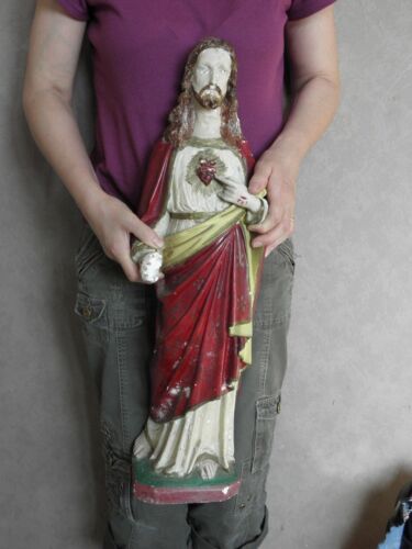 Antique Sacred Heart. Statue 35 inch Plaster Heart Jesus Christ Catholic  Church | eBay