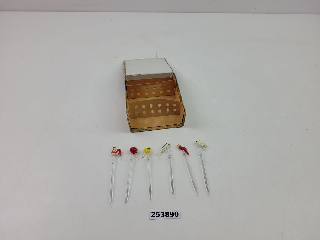 6x Bowlespieße Glas Vögel Verpackung Antik Barzubehör Cocktailparty #253890