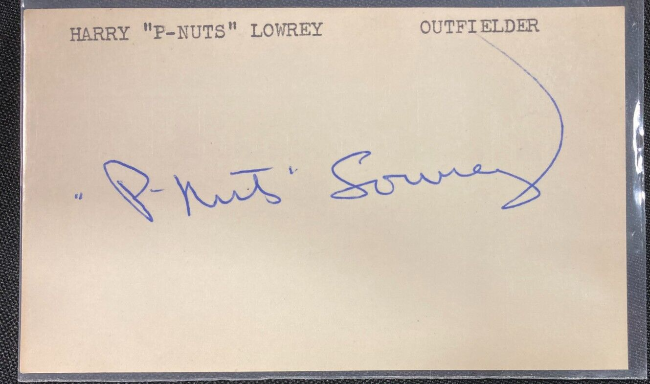 1950S/60S AUTO! BASEBALL SIGNED 3X5 CARD HARRY 'PNUTS' LOWREY W/COA