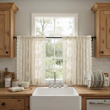 Kotile Beige Lace Curtains 45 Inch Length 2 Panels Rusitc Floral Retro Short ...