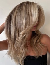 Balayage Ash Brown with Platinum Blond Stripe 100 Human Hair Lace Front Wigs