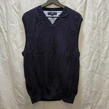 Vintage Tommy Hilfiger Golf Mens V Neck Cable Knit Vest Sweater Navy Blue Large
