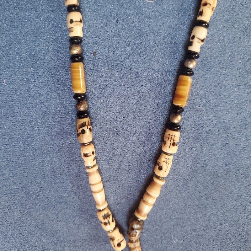 Vintage Large Ethnic/Tibetan Yak Bone Skull Meditation and Prayer Mala Necklace.