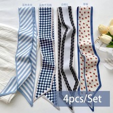 4Pcs Silk Satin Scarf Hair Band Ribbon Neck Tie Bag Handle Accessories Women
