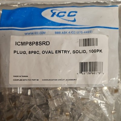 ICC ICMP8P8SRD  8P8C Oval Entry Solid Wire Connector - 100 Pack Network Plug