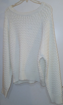 Double Zero Cable Knit Texture  Sweater Scoop Neck Women Pullover Cream Color XL