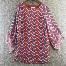 Umgee Dress Womens Small Red Postmodern Short Cutoff Sleeves Casual C7064