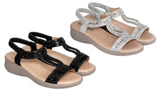 Women's Cushion Walk Sandals Size 3-8 Comfy Slingback Rhinestone Low Wedge