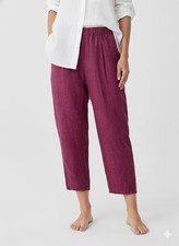 NWT Eileen Fisher Organic Linen Delave Cropped Lantern in Raspberry Pants L