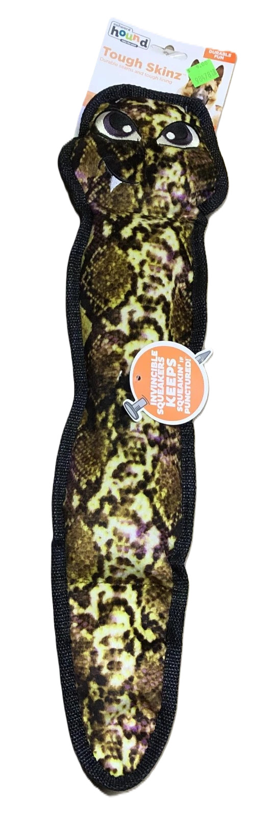 Outward Hound Tough Skinz Snake Dog Chew Play Toy Squeaker rattlesnake 18'' L