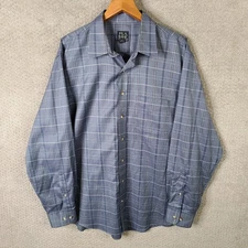 Jos A Bank Shirt Men XL Blue Plaid Tailored Fit Button Down Travelers Collection