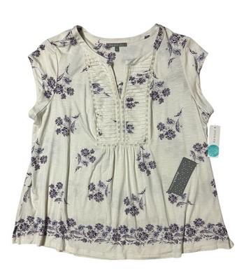 Stitch Fix Daniel Rainn Patoka Pleated Split Neck Knit Top Womens Size 2X Floral