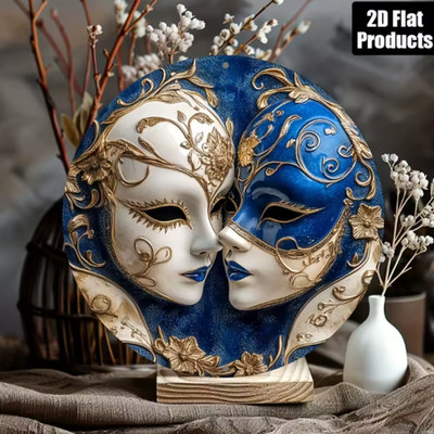 Mardi Gras Venetian Golden Mask Wall Art Vintage Style Aluminum 8x8'' Decor