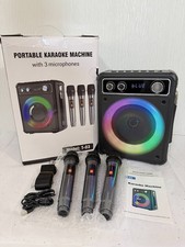 Karaoke Machine W/ 3 Wireless Rechargeable Microphones Portable Bluetooth Speake