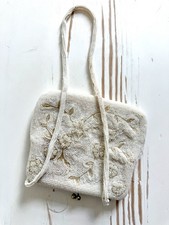 Vintage Beaded Evening Bag White Floral Handbag Made in Korea 1970