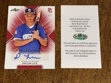 DAYLEN LILE 2020 LEAF PERFECT GAME GAMEDAY RED BLANK BACK AUTO #1/1 NATIONALS
