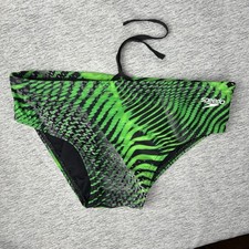 Vintage Speedo Swim Suit 32 Green Black Abstract Botanical Retro 90s Briefs 3"