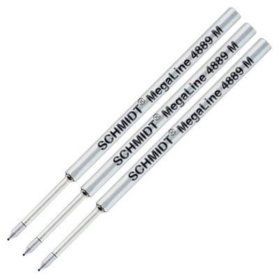 Pack of 3 - Schmidt 4889 MegaLine Pressurized Ball Point Refill Black Ink Medium
