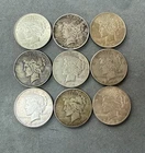 Lot Of 9 Peace $1 US Silver Dollars
