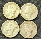 4 MERCURY DIMES = 90% SILVER = 1917, 1925, 1935, 1943