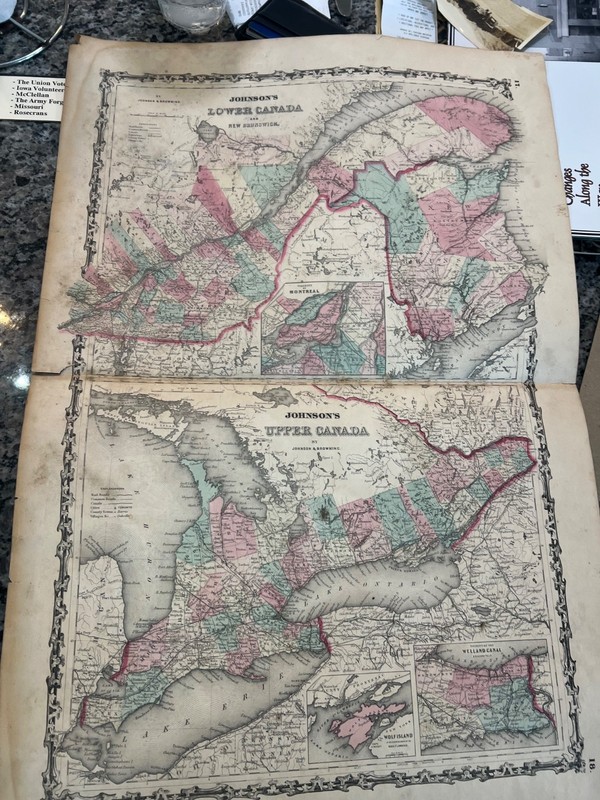 1861 Johnson Map of Upper Canada, Lower Canada and New Brunswick #RA887