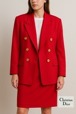 Christian Dior Red Blazer  Skirt Suit 100 Pure Wool Women  s Sz 6 Vtg Old Money