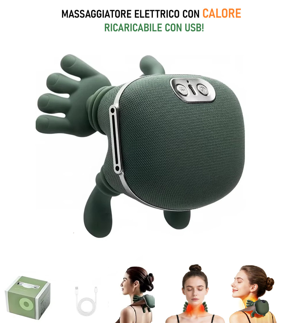Massaggiatore Collo Cervicale Schiena Shiatsu Wireless Con Calore Rilassante Pro