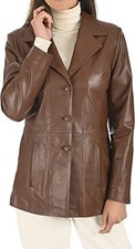Leather Blazer Jacket Women's Genuine Button Coat Women Vintage Soft Fit Brown 2