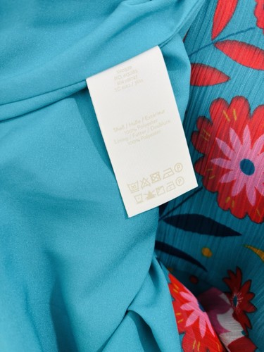 Boden Dress Women Size 12 Teal Blue Floral Chiffon Sheer 3/4 Sleeve V Neck Midi - Picture 10 of 10