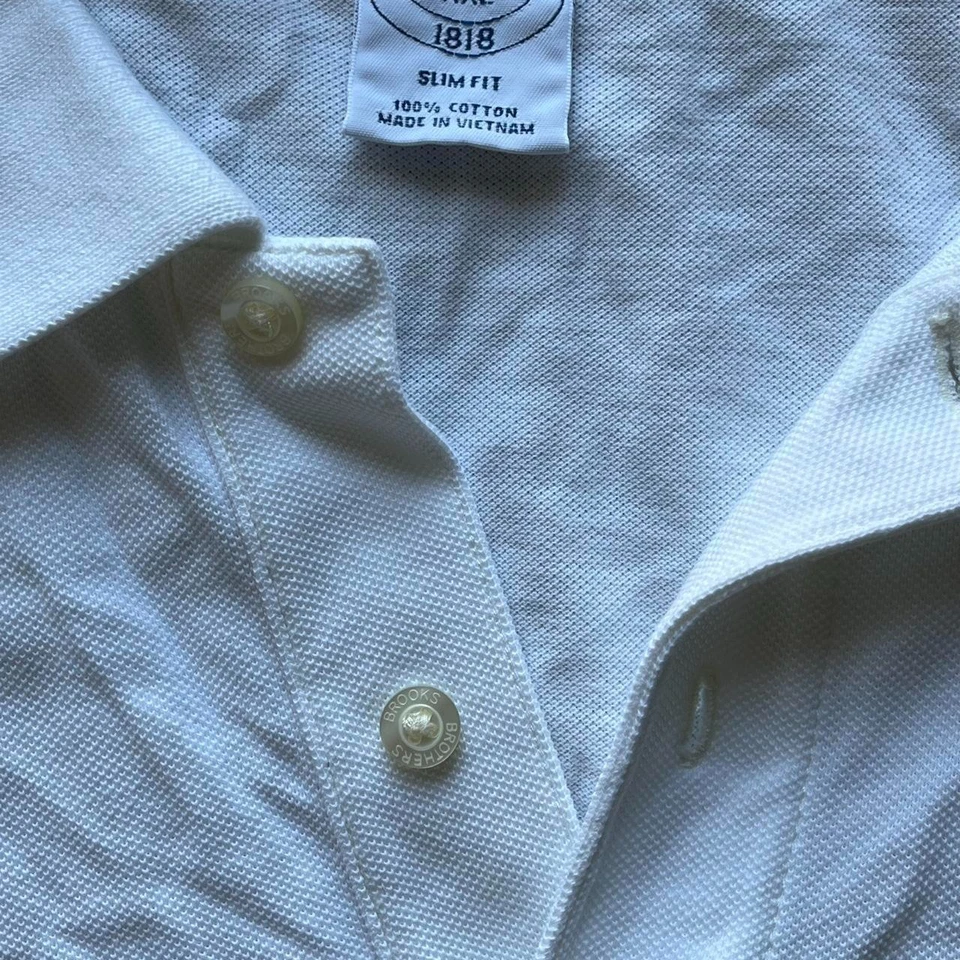 Polo vintage blanco Brooks Brothers calce ajustado XXL para hombre, polo de rugby 100 % algodón Foto 3 de 4