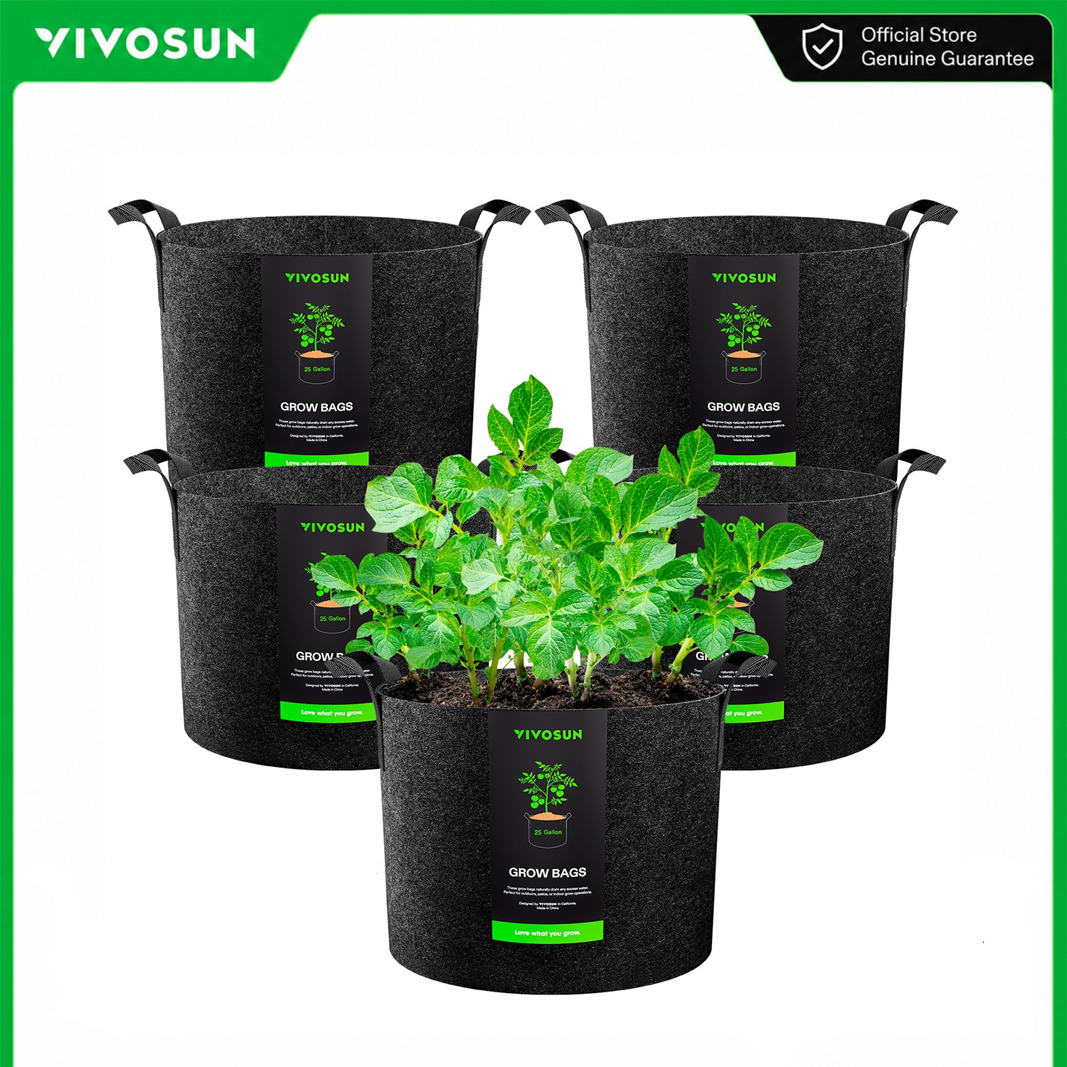 VIVOSUN 5 Pack 25 Gallon/95L Potato Grow Bags Planter Fabric Pots with Handles