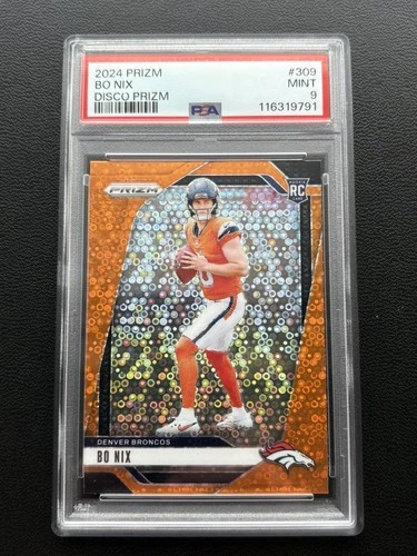2024 Panini Prizm Bo Nix Orange Disco Prizm Rookie RC #309 PSA 9 COLOR MATCH