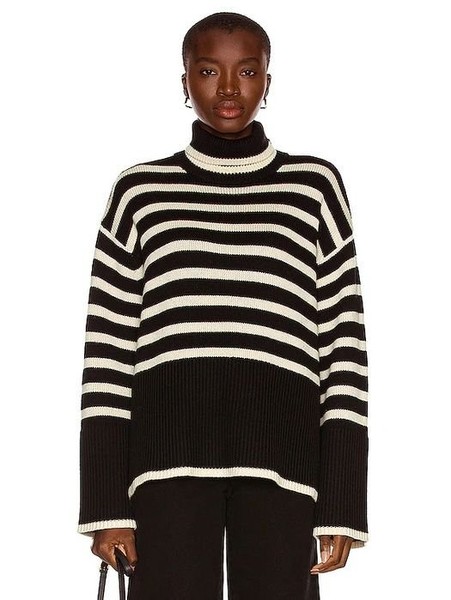 Women Toteme Sweater Black White Stripes 36